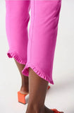 Joseph Ribkoff 242145 Pink Ruffled Bias Cut Hem Pull On Cropped Pants