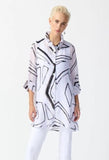 Joseph Ribkoff 242171 White/Black Abstract Print 3/4 Sleeve Organza Top