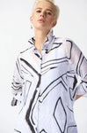 Joseph Ribkoff 242171 White/Black Abstract Print 3/4 Sleeve Organza Top