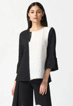 Joseph Ribkoff 242120 Black/White Color Block Textured Check Woven Top