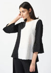 Joseph Ribkoff 242120 Black/White Color Block Textured Check Woven Top