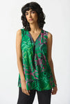 Joseph Ribkoff 242235 Green/Multi Floral Print Zip Front Tunic Top