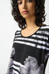 Joseph Ribkoff 242180 Black/Vanilla Striped Floral T-Shirt Top