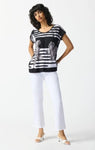 Joseph Ribkoff 242180 Black/Vanilla Striped Floral T-Shirt Top