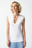 Joseph Ribkoff 242181 Vanilla Chain Detail Cap Sleeve Fitted Top