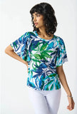 Joseph Ribkoff 242183 Vanilla/Multi Tropical Print Flutter Sleeve Top