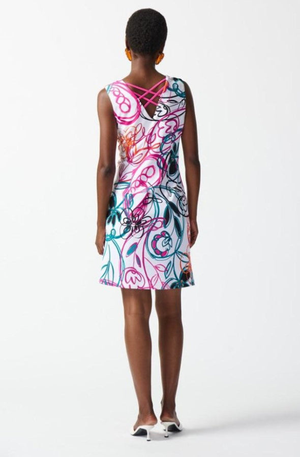 Joseph Ribkoff 242191 Vanilla/Multi Scribble Print A-Line Dress