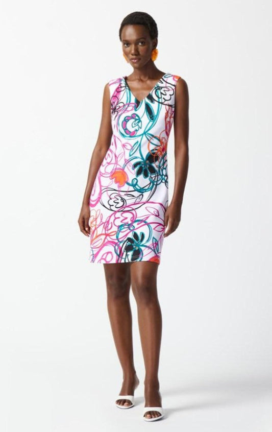 Joseph Ribkoff 242191 Vanilla/Multi Scribble Print A-Line Dress