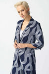 Joseph Ribkoff 242198 Midnight Blue/Vanilla Wavy Print Longline Blazer Jacket