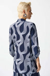 Joseph Ribkoff 242198 Midnight Blue/Vanilla Wavy Print Longline Blazer Jacket