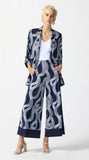 Joseph Ribkoff 242144 Midnight Blue/Vanilla Wavy Print Pull On Pants