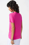 Joseph Ribkoff 242199 Ultra Pink Ruched Ring Detail Crew Neck Top