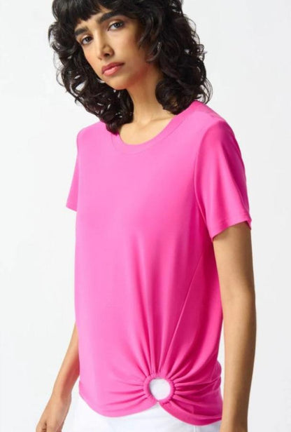 Joseph Ribkoff 242199 Ultra Pink Ruched Ring Detail Crew Neck Top