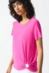 Joseph Ribkoff 242199 Ultra Pink Ruched Ring Detail Crew Neck Top