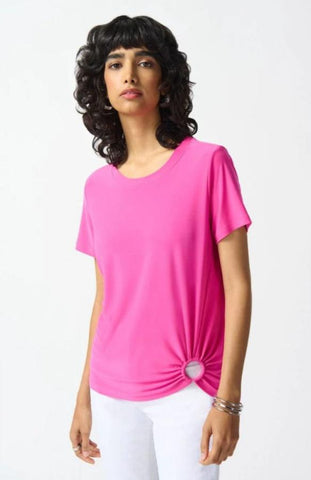 Joseph Ribkoff 242199 Ultra Pink Ruched Ring Detail Crew Neck Top