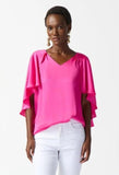 Joseph Ribkoff 242202 Ultra Pink Flowy Satin V-Neck Top