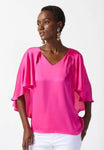 Joseph Ribkoff 242202 Ultra Pink Flowy Satin V-Neck Top