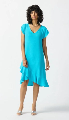 Joseph Ribkoff 242206 Seaview Asymmetric Ruffled Hem Gauze A-Line Dress