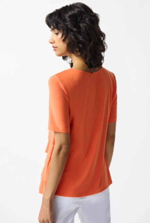 Joseph Ribkoff 242214 Mandarin Tiered Ruffle Short Sleeve Top