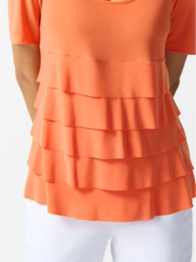 Joseph Ribkoff 242214 Mandarin Tiered Ruffle Short Sleeve Top