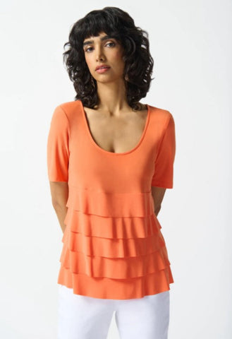 Joseph Ribkoff 242214 Mandarin Tiered Ruffle Short Sleeve Top