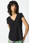 Joseph Ribkoff 242217 Black Boxy V-Neck Chan Detail Top