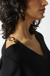 Joseph Ribkoff 242217 Black Boxy V-Neck Chan Detail Top