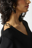 Joseph Ribkoff 242217 Black Boxy V-Neck Chan Detail Top