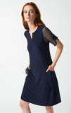 Joseph Ribkoff 242218 Midnight Blue Short Mesh Sleeve A-Line Dress