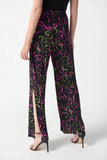 Joseph Ribkoff 242221 Black/Multi Abstract Print Side Slit Pull On Pants