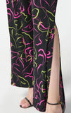 Joseph Ribkoff 242221 Black/Multi Abstract Print Side Slit Pull On Pants