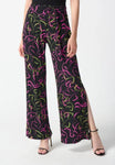 Joseph Ribkoff 242221 Black/Multi Abstract Print Side Slit Pull On Pants