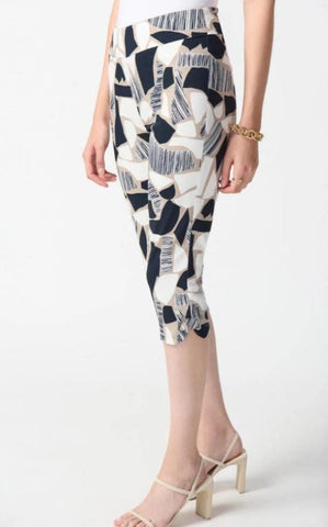 Joseph Ribkoff 242224 Vanilla/Multi Abstract Print Pull On Capri Pants