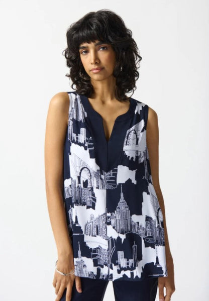 Joseph Ribkoff 242233 Vanilla/Midnight Blue Cityscape Print Tank Top