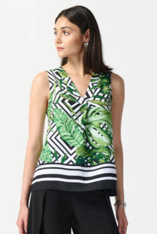 Joseph Ribkoff 242237 Vanilla/Multi Palm Print Sleeveless Top