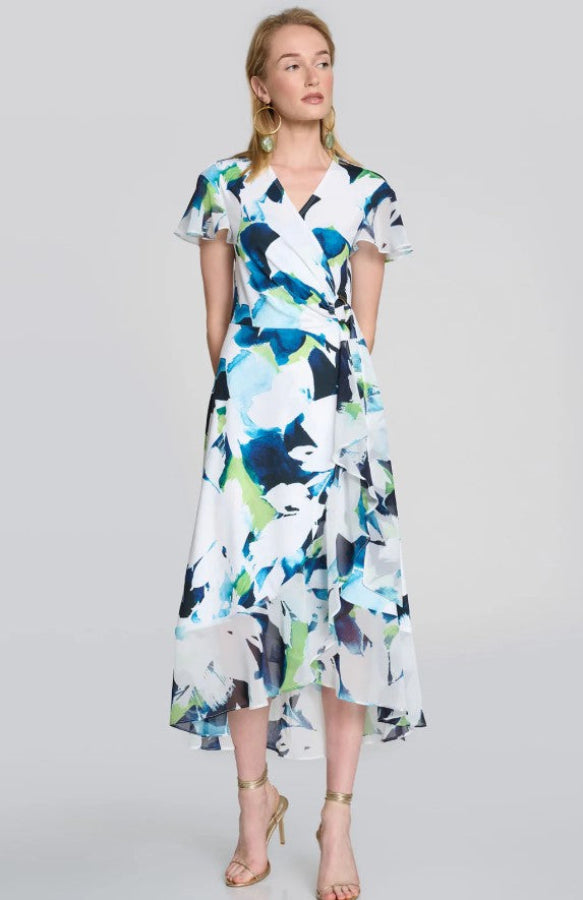 Joseph Ribkoff 242703 Vanilla/Multi Floral Print Maxi Wrap Dress