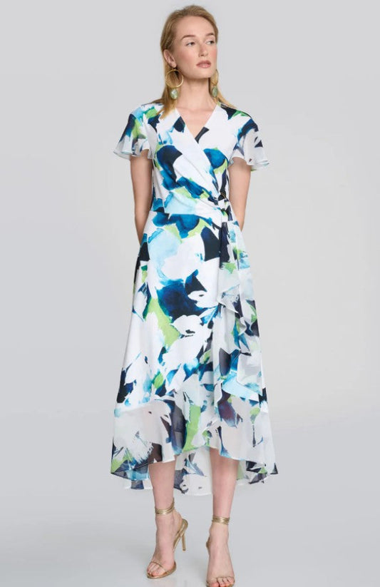 Joseph Ribkoff 242703 Vanilla/Multi Floral Print Maxi Wrap Dress