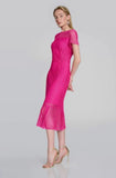 Joseph Ribkoff 242704 Shocking Pink Lace Midi Trumpet Dress
