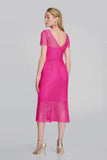 Joseph Ribkoff 242704 Shocking Pink Lace Midi Trumpet Dress