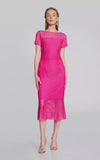Joseph Ribkoff 242704 Shocking Pink Lace Midi Trumpet Dress