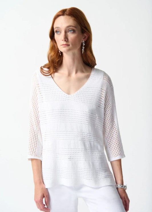 Joseph Ribkoff 242903 Vanilla Open Stitch Pullover Sweater Top