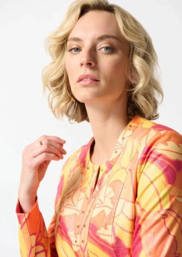 Joseph Ribkoff 242916 Pink/Multi Floral Print Studded Fitted Jacket