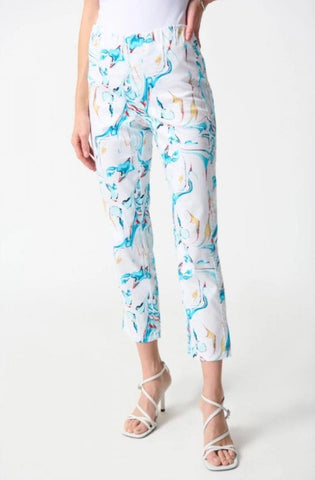 Joseph Ribkoff 242923 Multi Watercolor Print Pull On Cropped Jeans