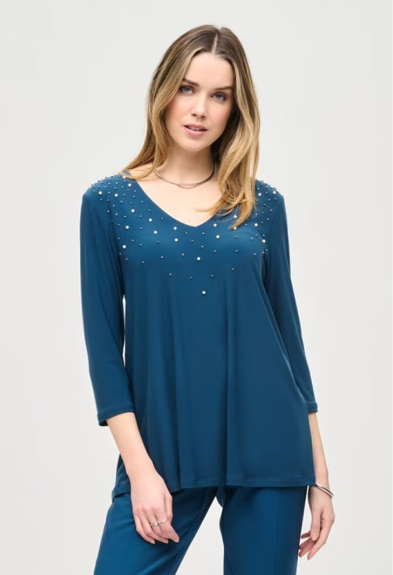 Joseph Ribkoff 243075 Nightfall Blue Pearl Embellished Top