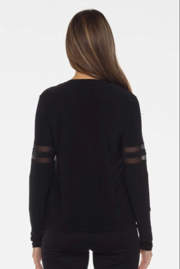 Joseph Ribkoff 243105 Black Embellished Mesh Insert Long Sleeve Top
