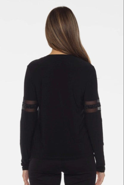Joseph Ribkoff 243105 Black Embellished Mesh Insert Long Sleeve Top