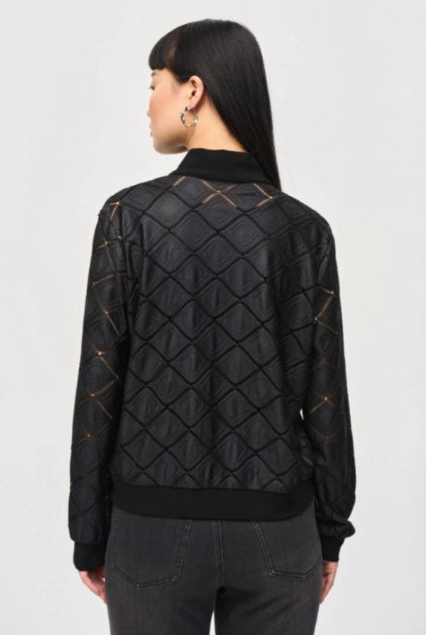 Joseph Ribkoff 243115 Black Ladder Lace Trim Bomber Jacket