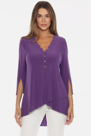 Joseph Ribkoff 243122 Mystic Purple Wrap Front 3/4 Sleeve Tunic Top