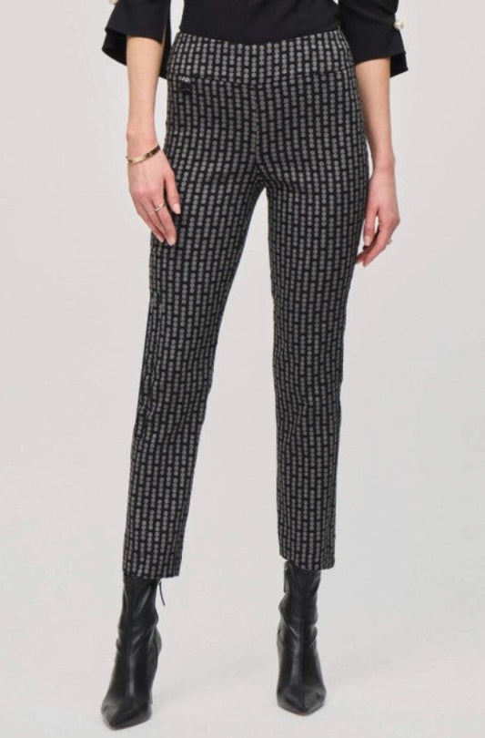 Joseph Ribkoff 243131 Black/Grey Geometric Jacquard Slim Ankle Pants