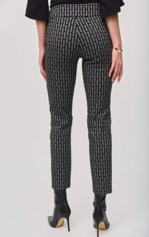 Joseph Ribkoff 243131 Black/Grey Geometric Jacquard Slim Ankle Pants